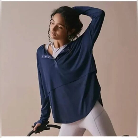 FP Movement by Free People Tops - FP Movement by Free People Twice as Nice Henley Top L Long Sleeves Navy Blue